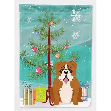 PATIOPLUS Merry Christmas Tree English Bulldog Red & White Flag Garden Size PA224214